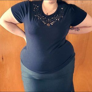 NWOT Soft Navy cute Tee with cutouts